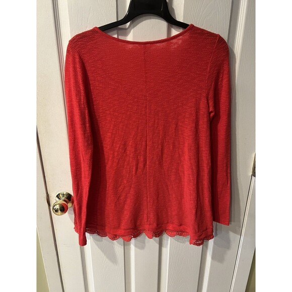 Bethany Mota Top womens L Pullover Knit Crochet Scalloped hem V-Neck New - Picture 7 of 8